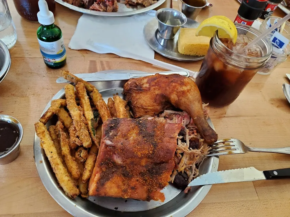 Tennessee Triple--Ribs Chicken Pulled Pork